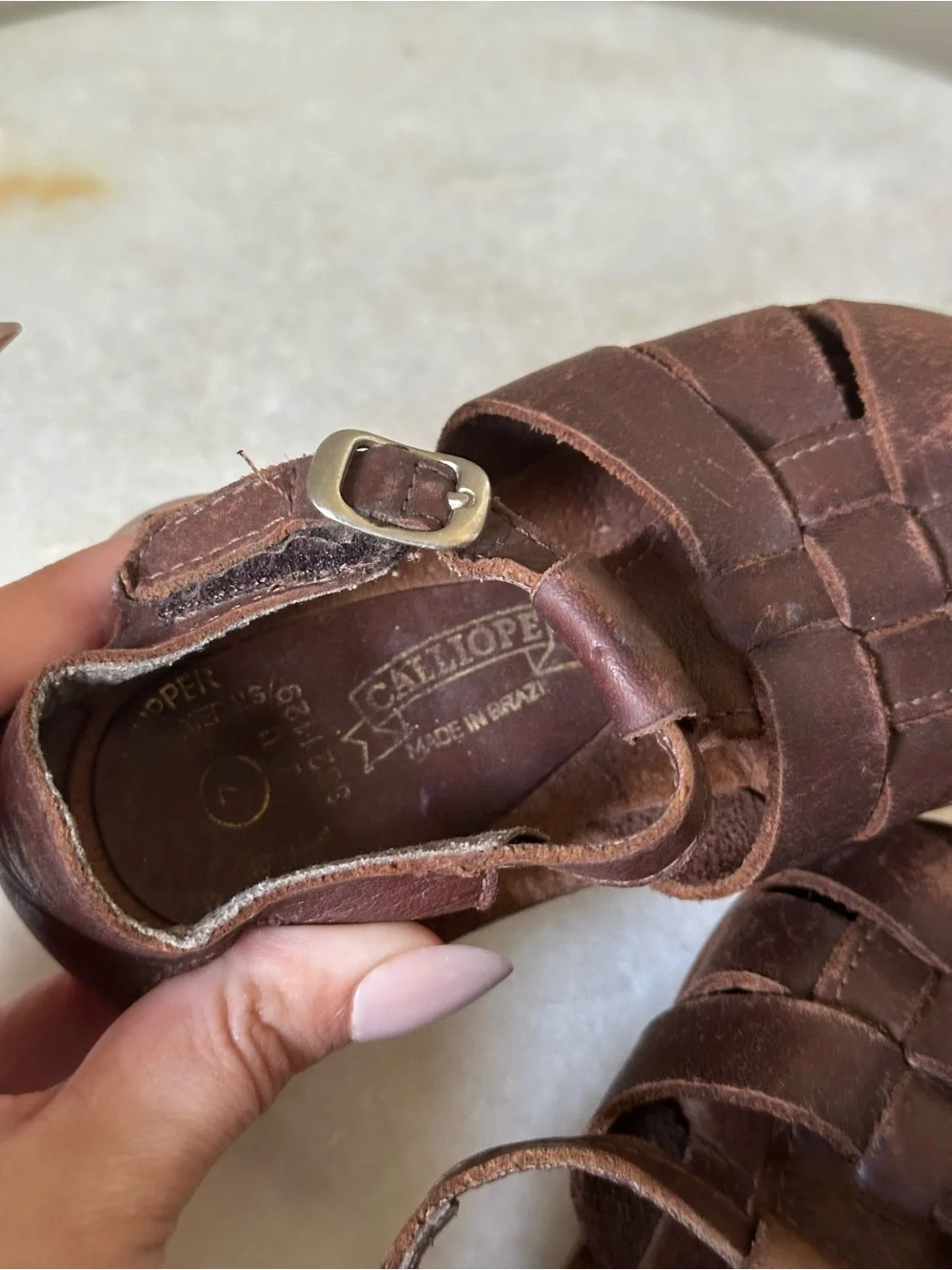 Kids Brown Leather Fisherman Sandals